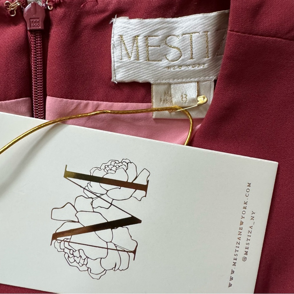 Mestiza New York Perla Flamingo Flourish Midi Dress Sz 8 Crew Neck Puff Sleeve - Picture 14 of 15